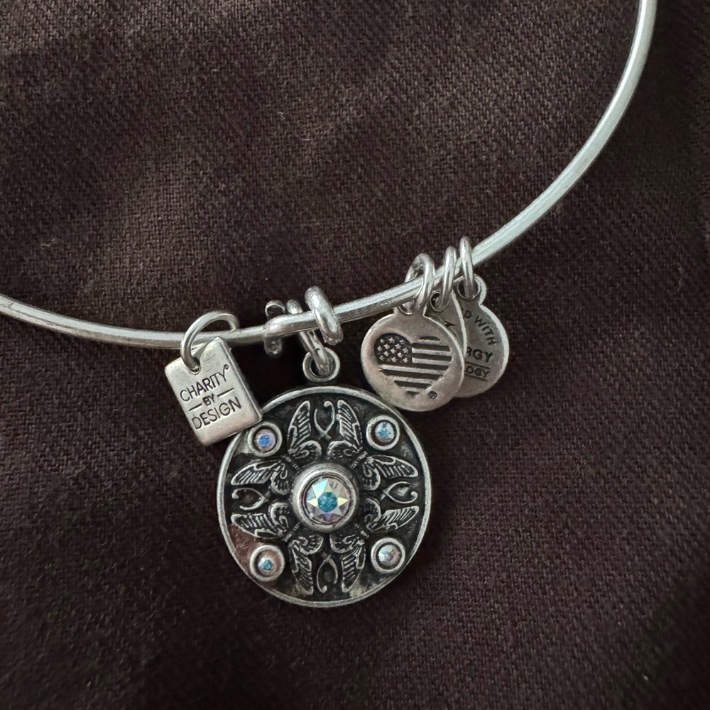 Alex and Ani Silver Charm Bracelet with Ornate Medallion